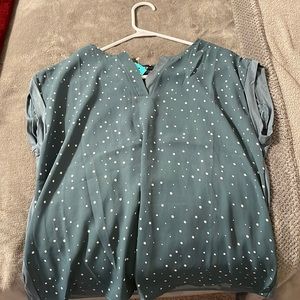 Super soft, teal with white dots blouse.
